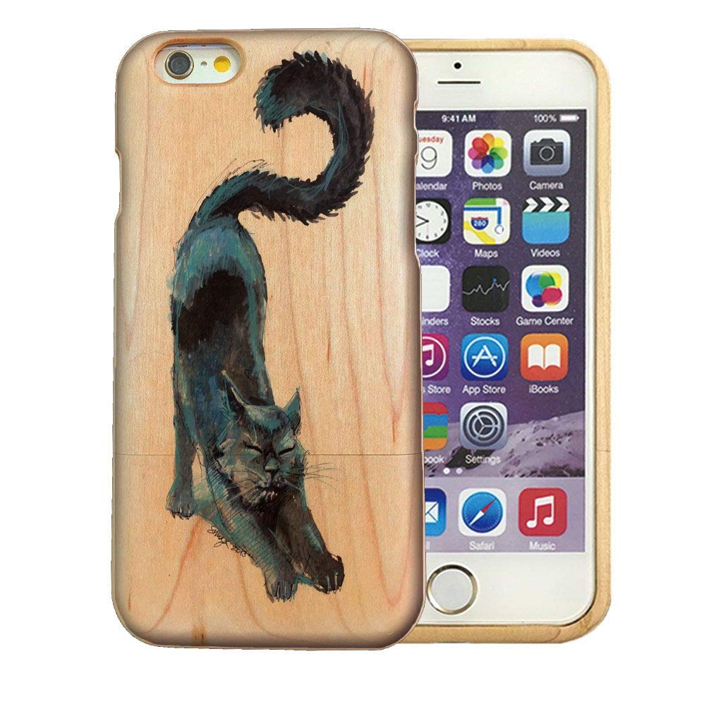 Amazon 301 Sanmaruichi Iphone8 ケース 木製 天然木製 ウッド 木目 おしゃれ 猫 ネコ Cat パステル 水彩 黒 猫 B 修理パーツ 通販