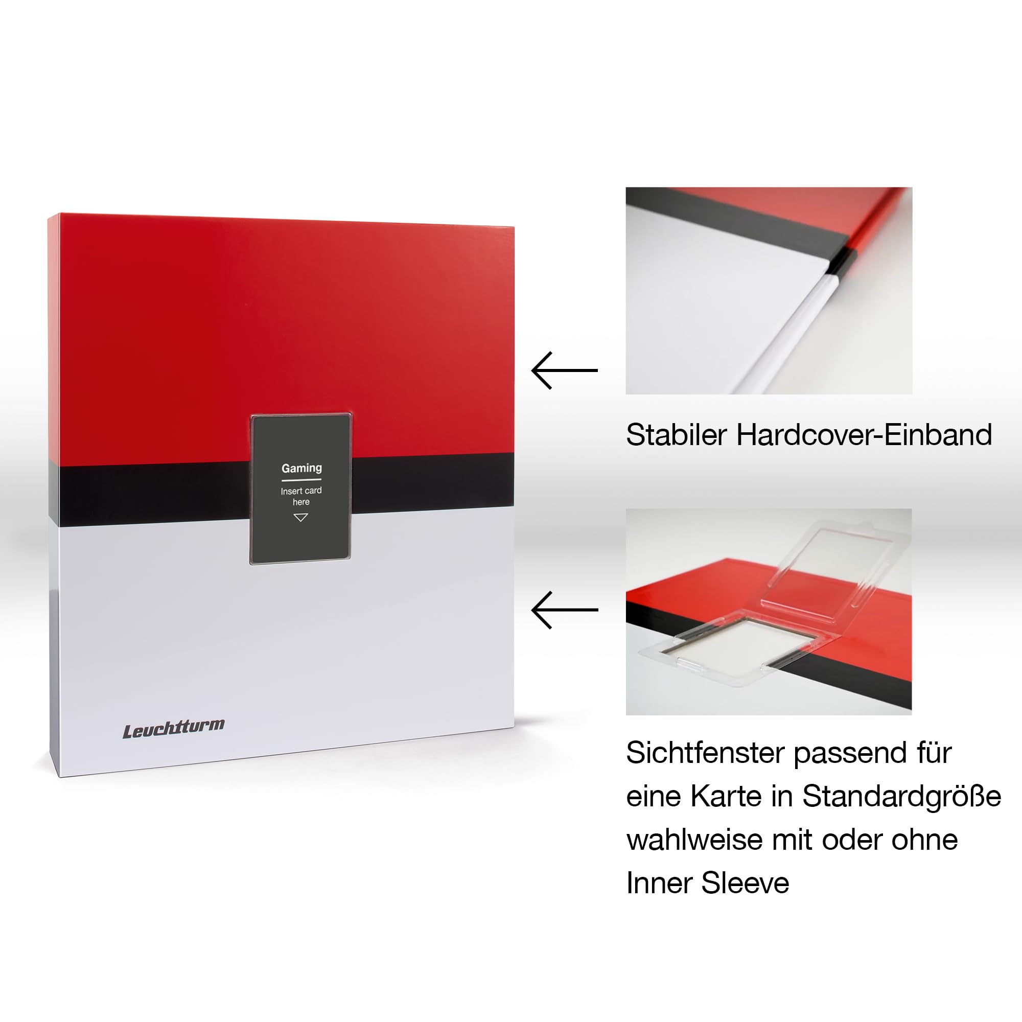 Leuchtturm 372285 TCG Album Pro - für 315 Sammelkarten wie Pokémon oder Digimon - A4 Hardcover rot-weiß - inkl. 5 Grande Pro Hüllen klar