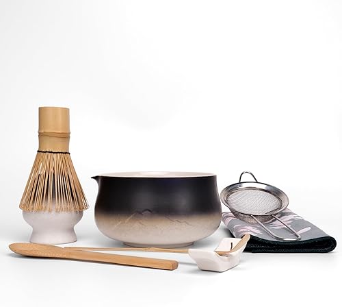 Miniatura 10 de Joyscale Juego de batidor de matcha, juego de batidor y cuenco, juego de 8 piezas de juego de matcha (diseño de montañas distantes), 18 onzas, juego