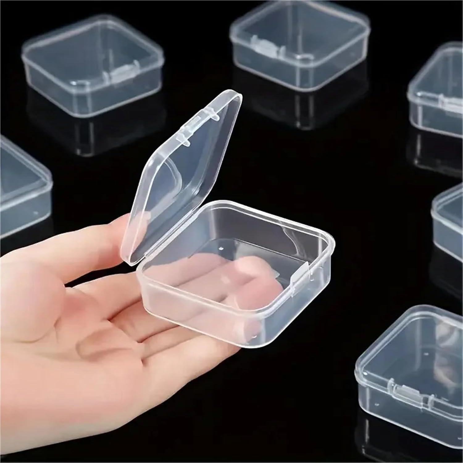 Small Storage Containers 100pcs Clear Plastic Square Box with Hinged Cover for Beads, Jewelry, Small Items Package Storage Hardware