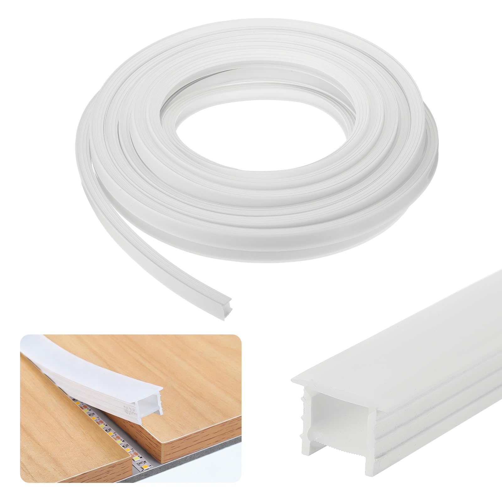 sourcing map Canale diffusore LED da 10 m, sistema di canali LED in silicone da 14 x 14 mm, striscia luminosa flessibile al neon per strisce luminose da 8 mm-10 mm, decorazione per interni ed esterni
