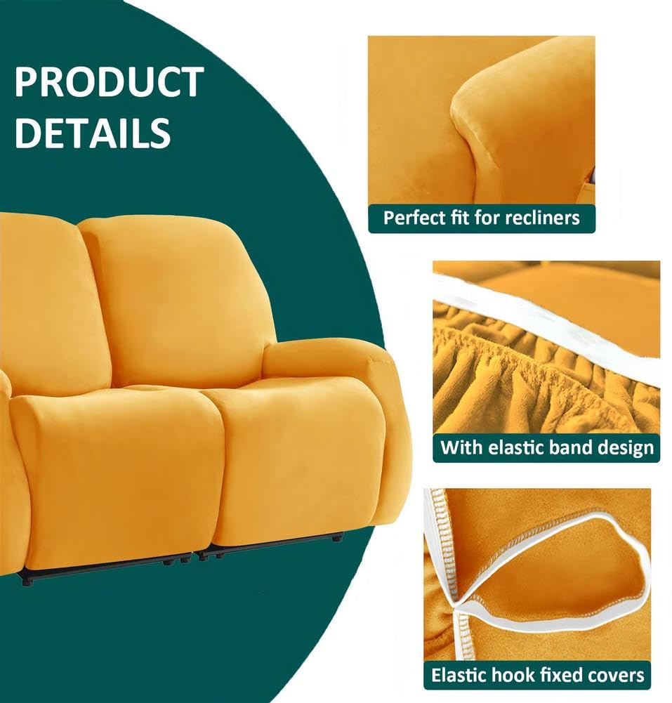 4 fundas de terciopelo elástico para sofá reclinable, funda suave para silla reclinable con respaldo antideslizante y bolsillos laterales, fundas lavables para sala de estar