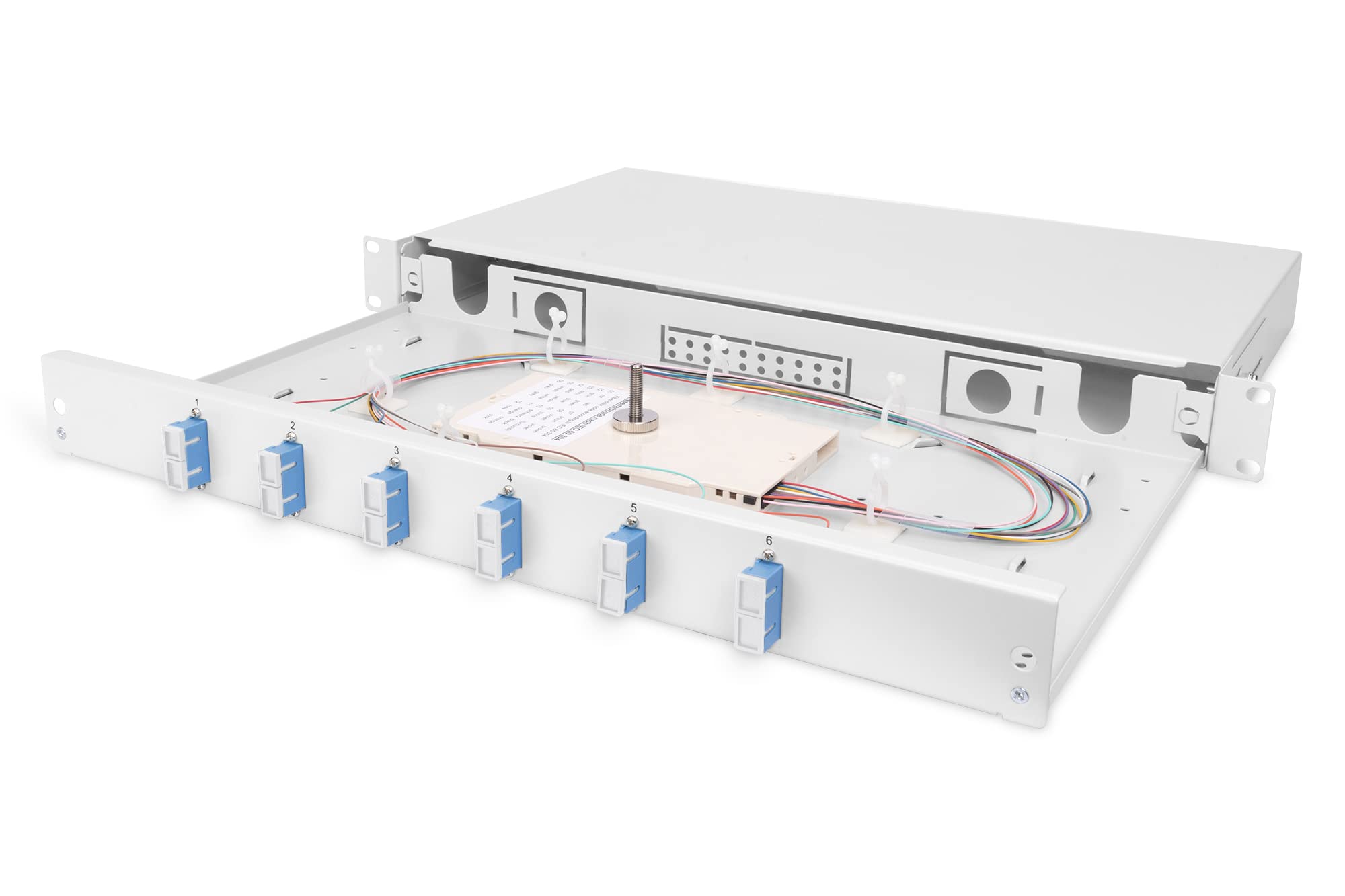 DIGITUS FO Splice Box, 1U, Equipped, 6X SC DX, OS2 Including Splice Cassette, Coloured Pigtails, Couplings