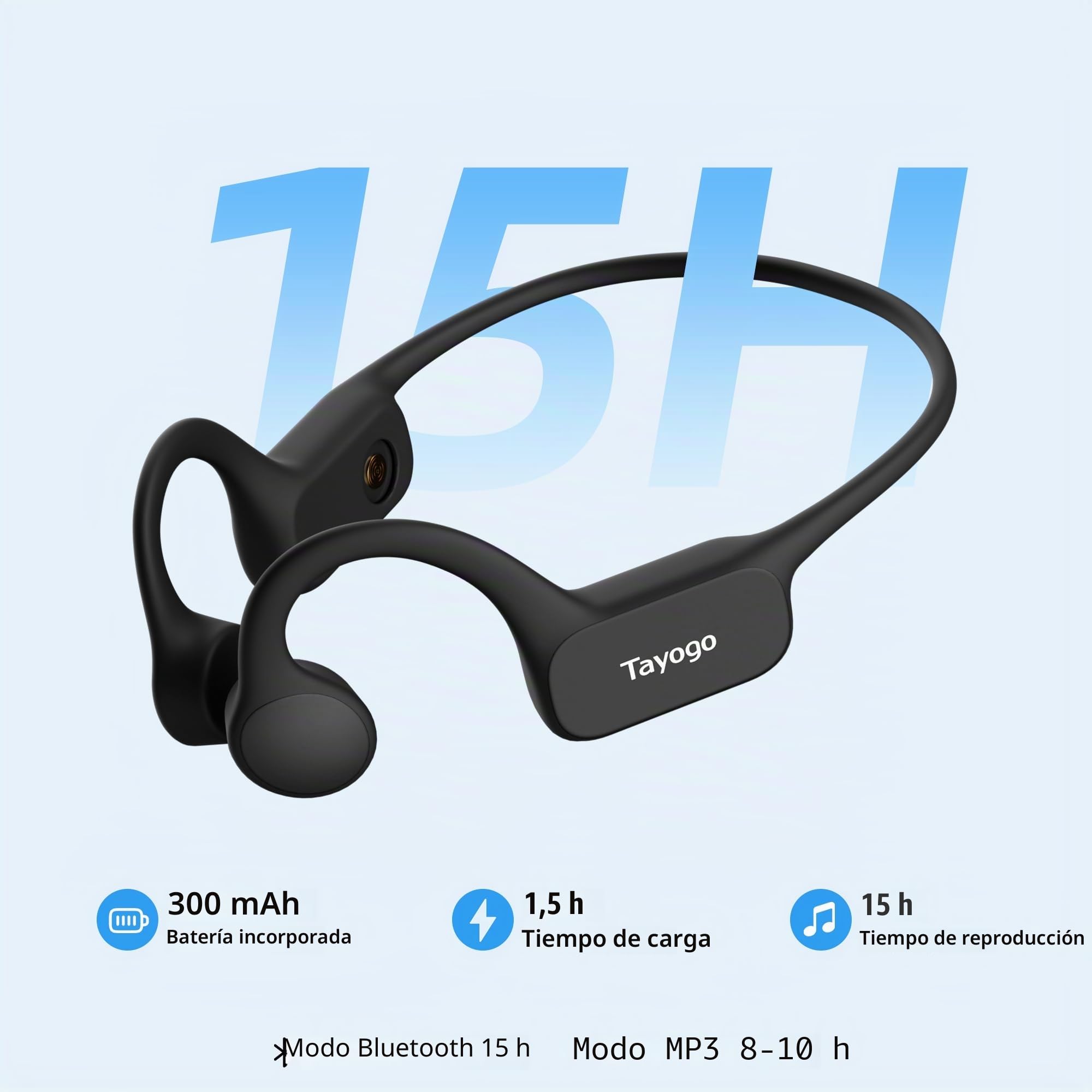 Tayogo Auriculares de conducción ósea, Auriculares Resistentes al Agua para Nadar IPX8, Bluetooth 5.4 con micrófono, subacuáticos para Nadar,Memoria de 32 GB (Negro)