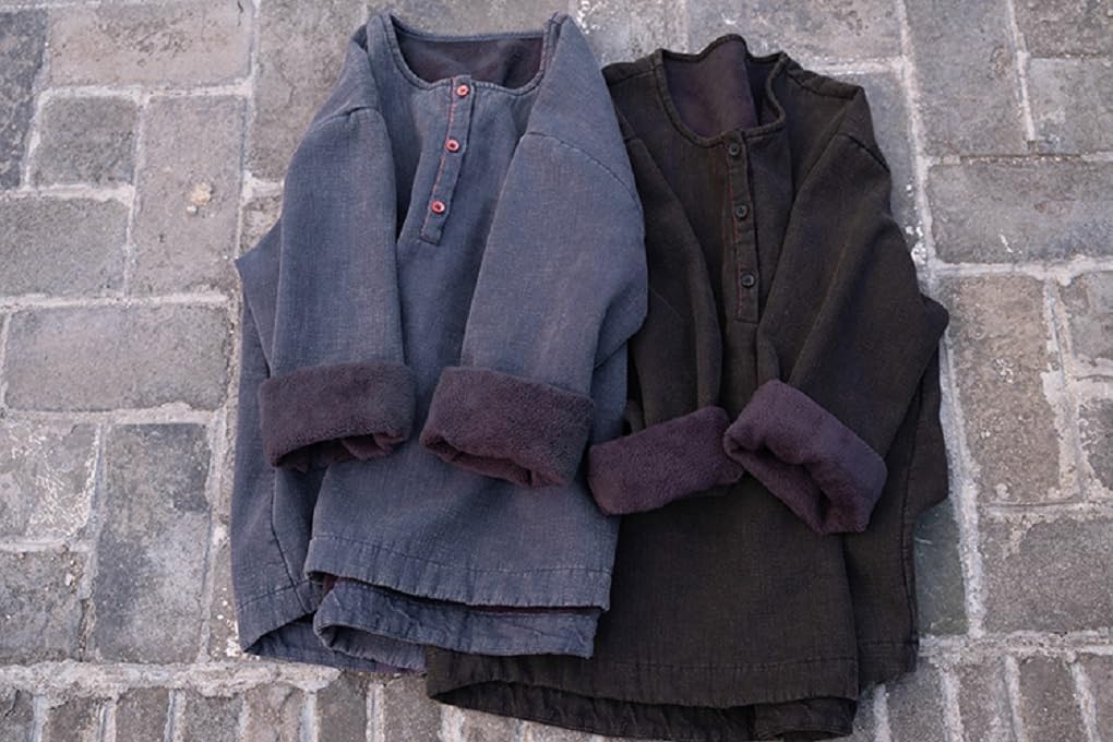 Shanghai Story Women's Cotton Line Shirt Winter Warm Fleece Lined Tops with Pockets Fleece Shirts