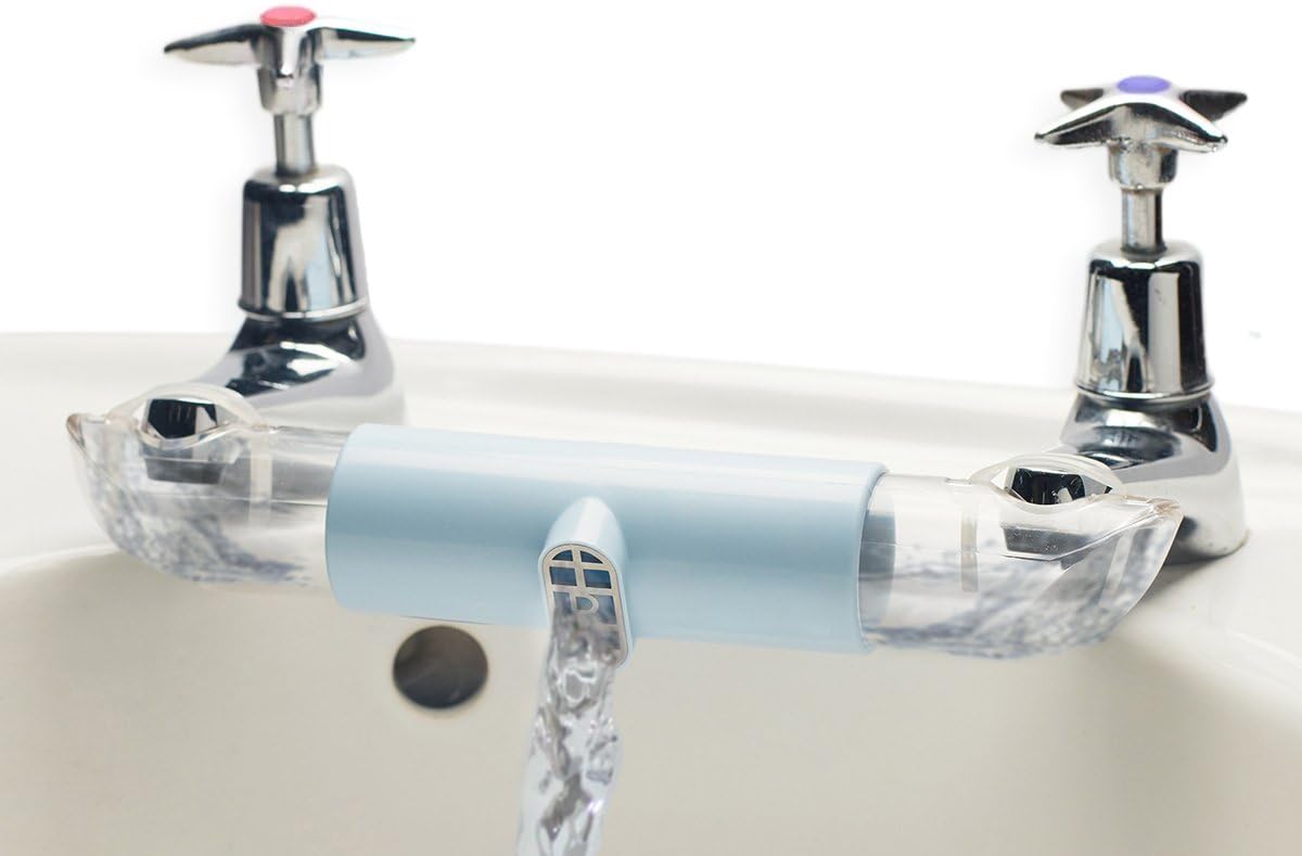 Adaptor for Sinks with Separate TAPS, for Mixing hot and Cold Water in Kitchen & Bathroom. This Connector Helps Save Water (Blue)
