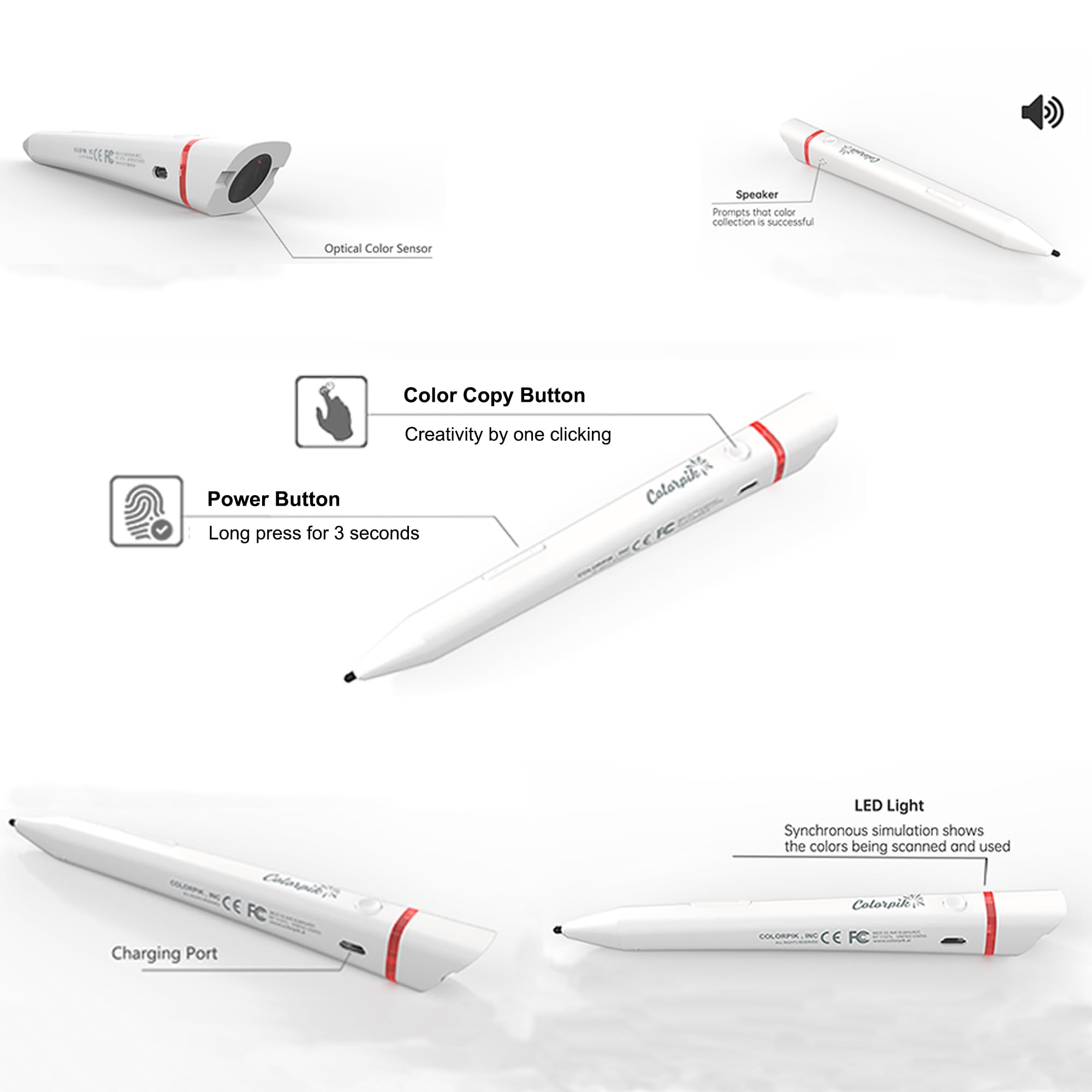 Smart Color Copy - Pennini capacitivi colorati per iPad/iPhone/tablet Android Touchscreen, 16 milioni di colori in 1 penna selezionatrice di colori per disegno digitale, schizzi, pittura, scrittura e