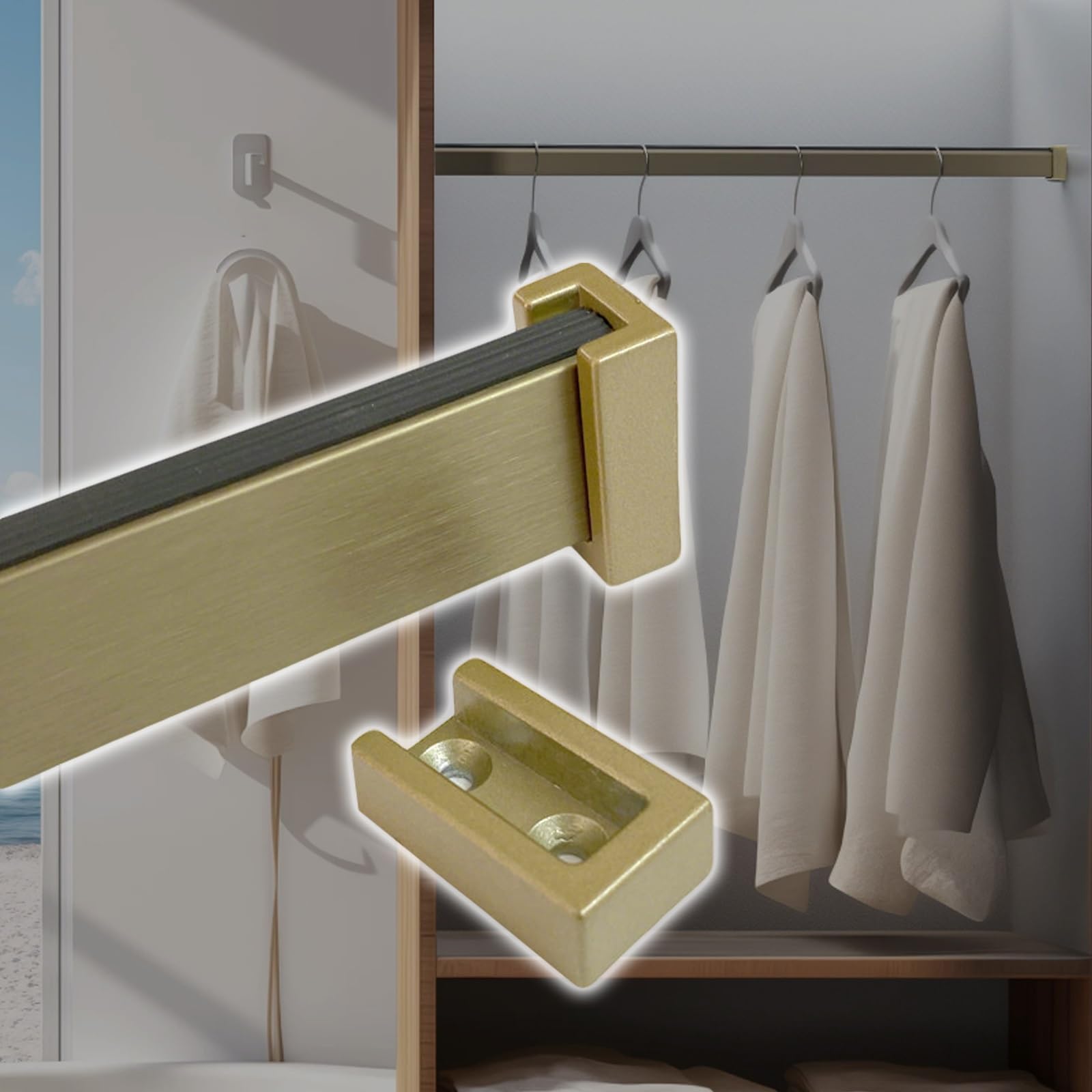 Aluminum Closet Pole for Laundry Room/Wardrobes/Cloakroom, Drilling Shower Curtain Rod Cut to Length, Clothing Garment Bar for Wall Hanging Clothes Trousers(Gold,120cm/47.2")