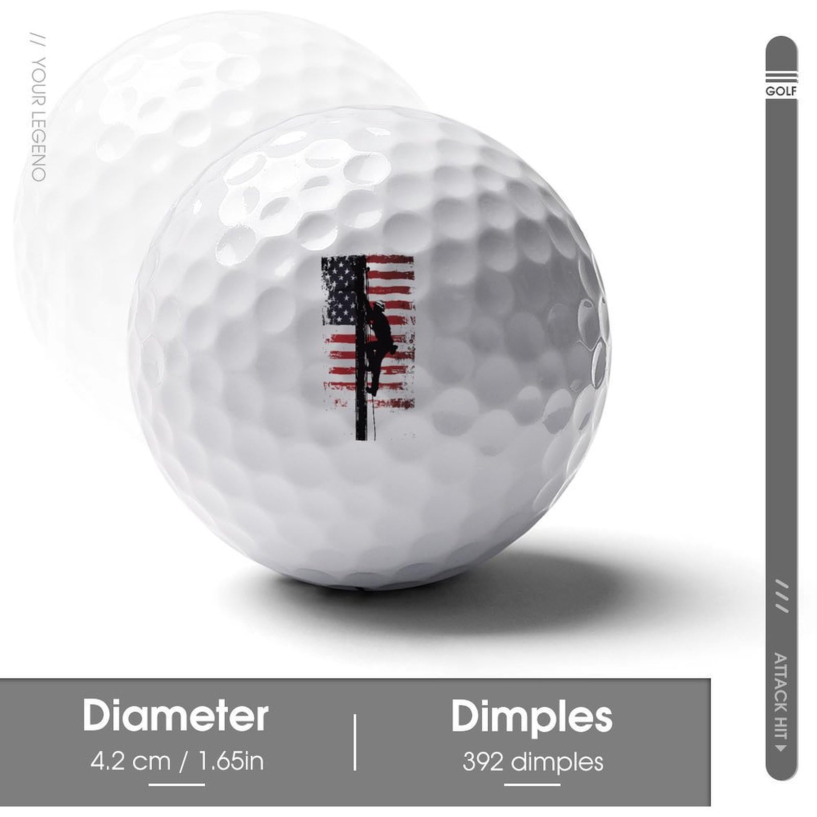 Lineman U.S.A Flag Logo Golf Balls Personalized Ball Custom for Men Women Boyfriend Husband