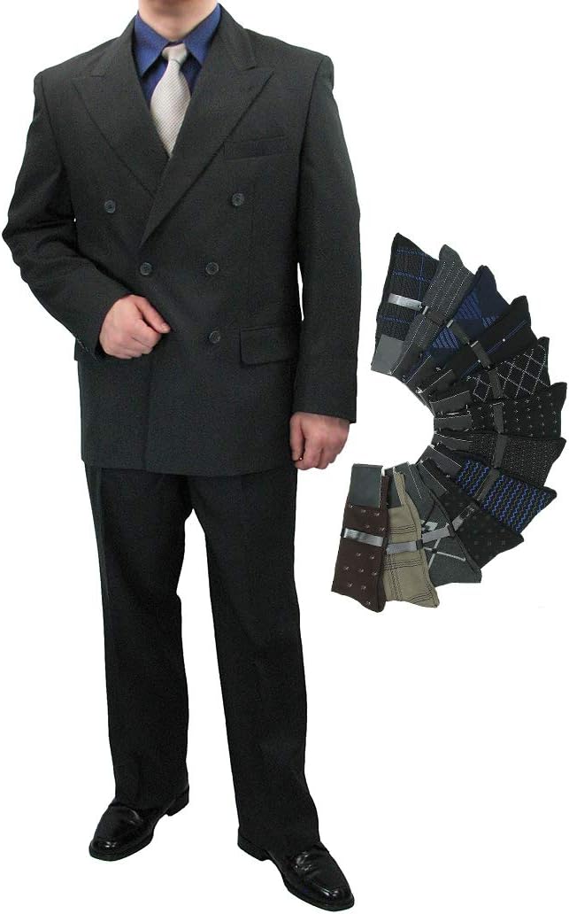 Sharp Hand Tailored 2pc Men Double Breasted Dress Suit w/1 Pair of Socks