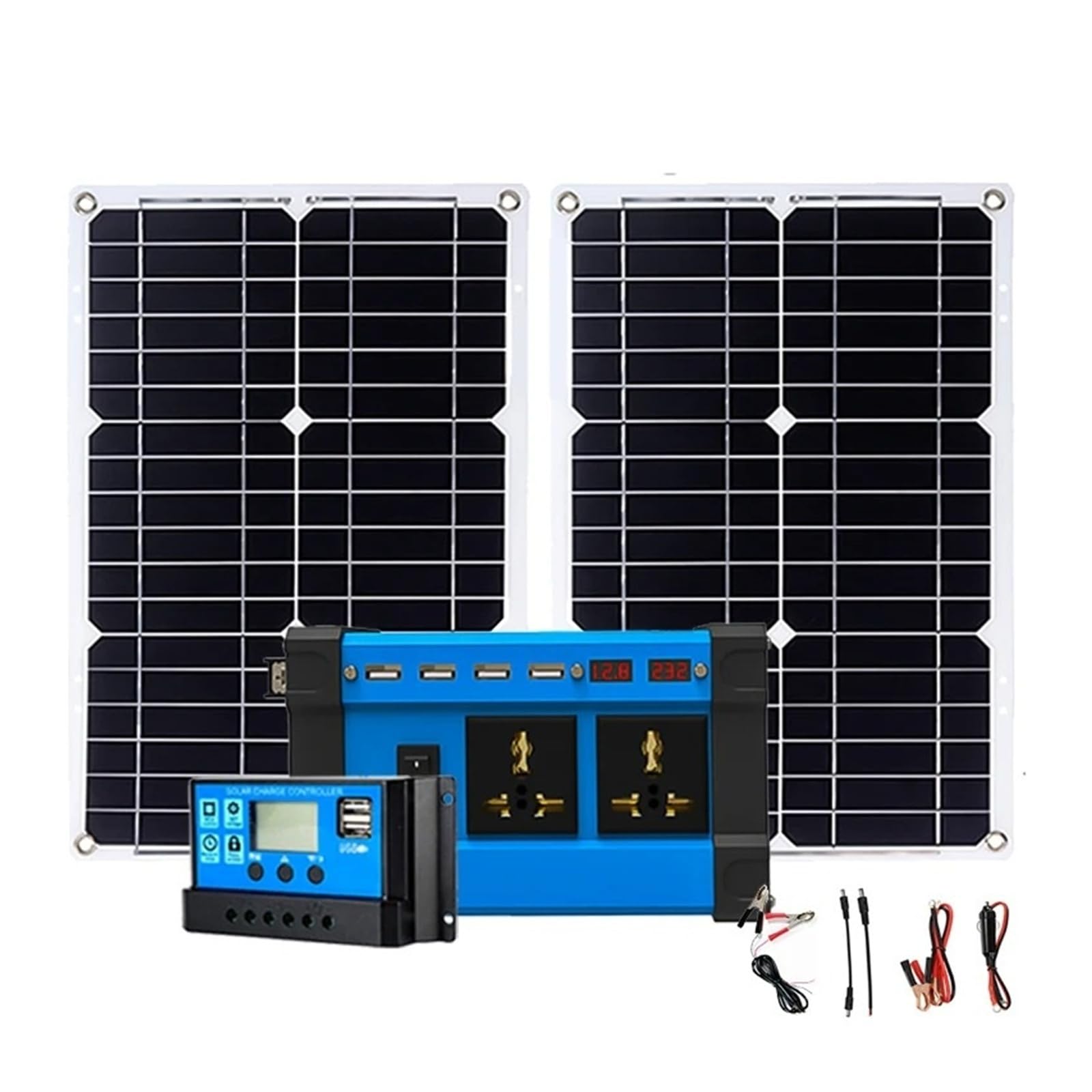 Inversor Potencia Kit Solar 6000W Inversor Energía Generador Completo 12V Panel 18V Controlador Carga 30 A Juego para Acampar Convertidor