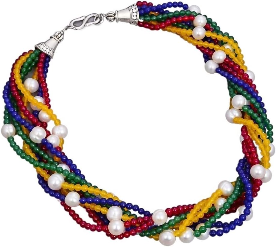 Jewelry 8 Strands White Pearl Mix Color Jades Gems Stone Necklace for Women