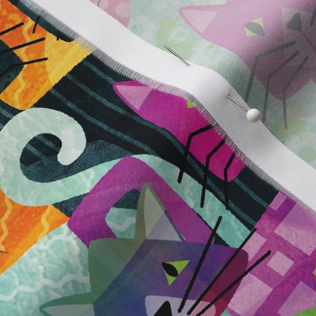 Spoonflower Fabric - Colorful Cats Cat Lady Kitten Feline Multicolor Rainbow Printed on Organic Cotton Sateen Fabric by The Yard - Sewing Quilting Apparel Home Decor