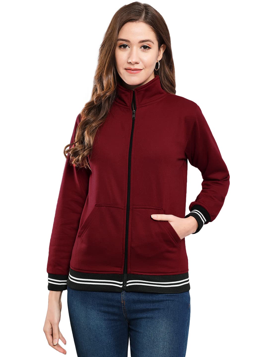 FUNDAY FASHION Women's Fleece Regular Fit Full Sleeved Zipper High Neck Jacket Sweatshirt