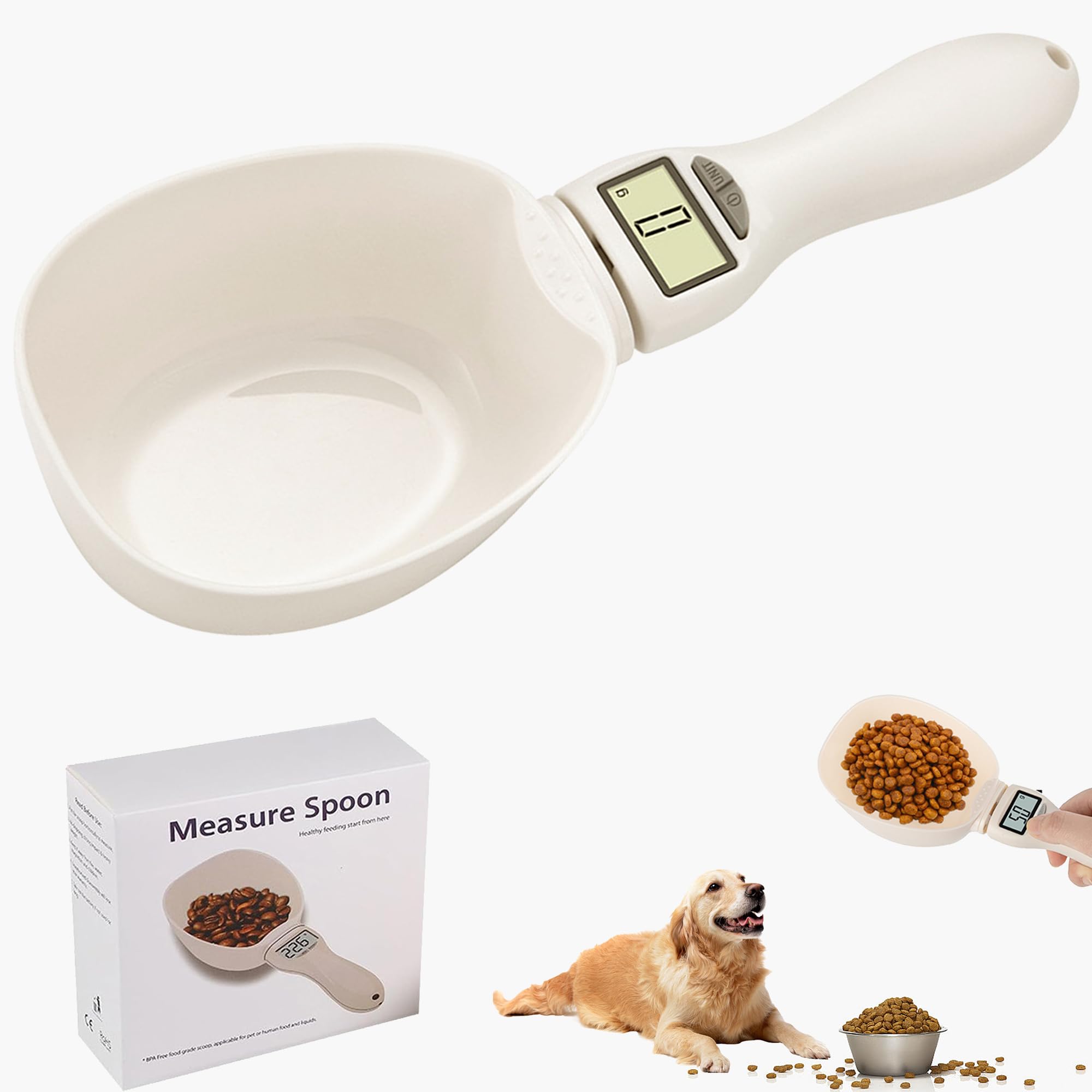 Bokynu Digital Measuring Scoop Scale?All-in-One Food Measuring Spoon Scale for Dogs, Accurate Grams Measuring Cup, Handheld Food Scale