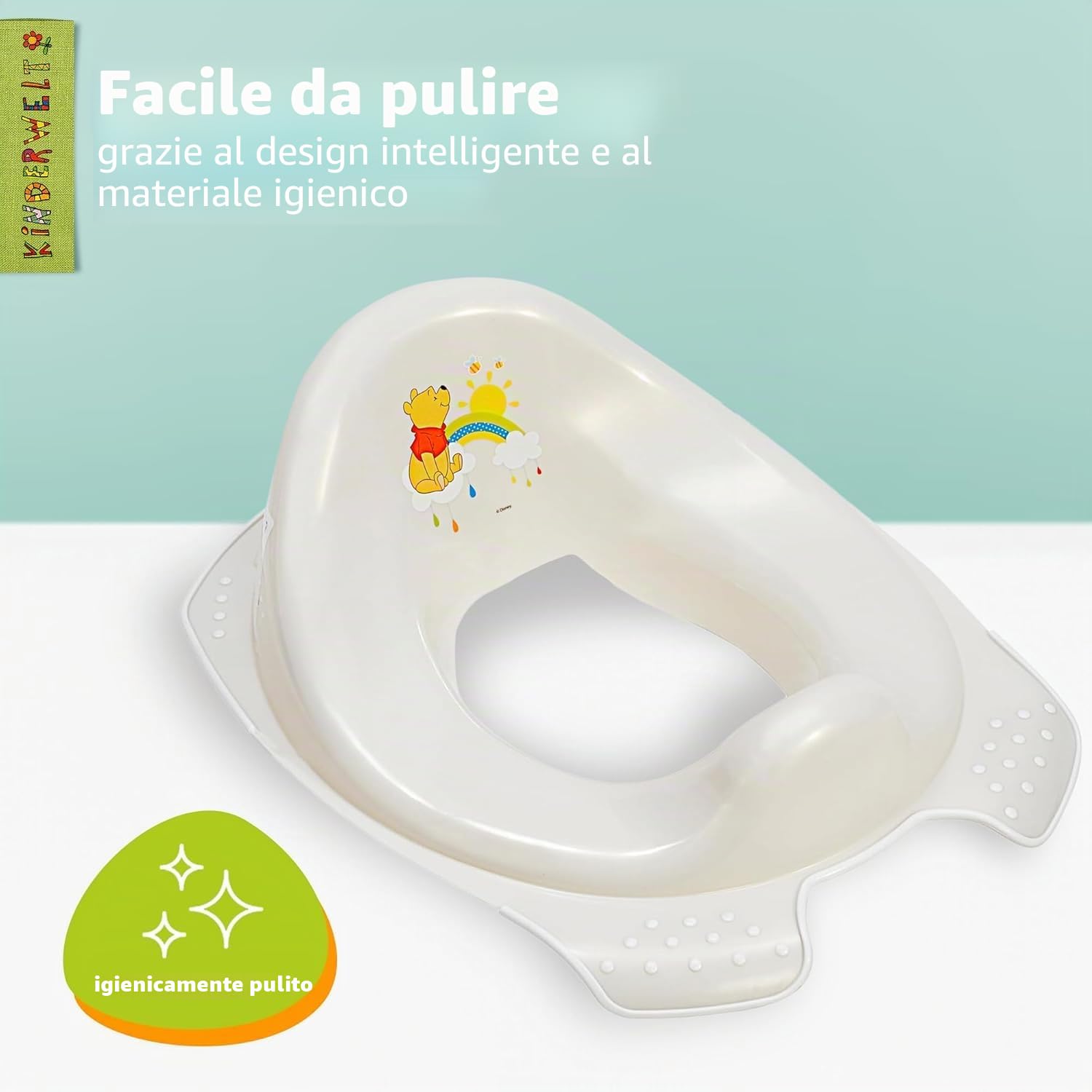 KiNDERWELT 2er Set Z: Sedile Wc per Bambini Winnie the Pooh Perl Bianco + Sgabello Scaletta per Wc a Due Stadi