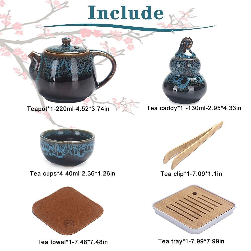 Juegos de té de Kung Fu chino, juegos de té de viaje de cerámica portátiles, con tazas de té, teteras, paletas de bambú de almohadilla de té, carpetas de té, toallas de té y bolsos, adecuados viajes