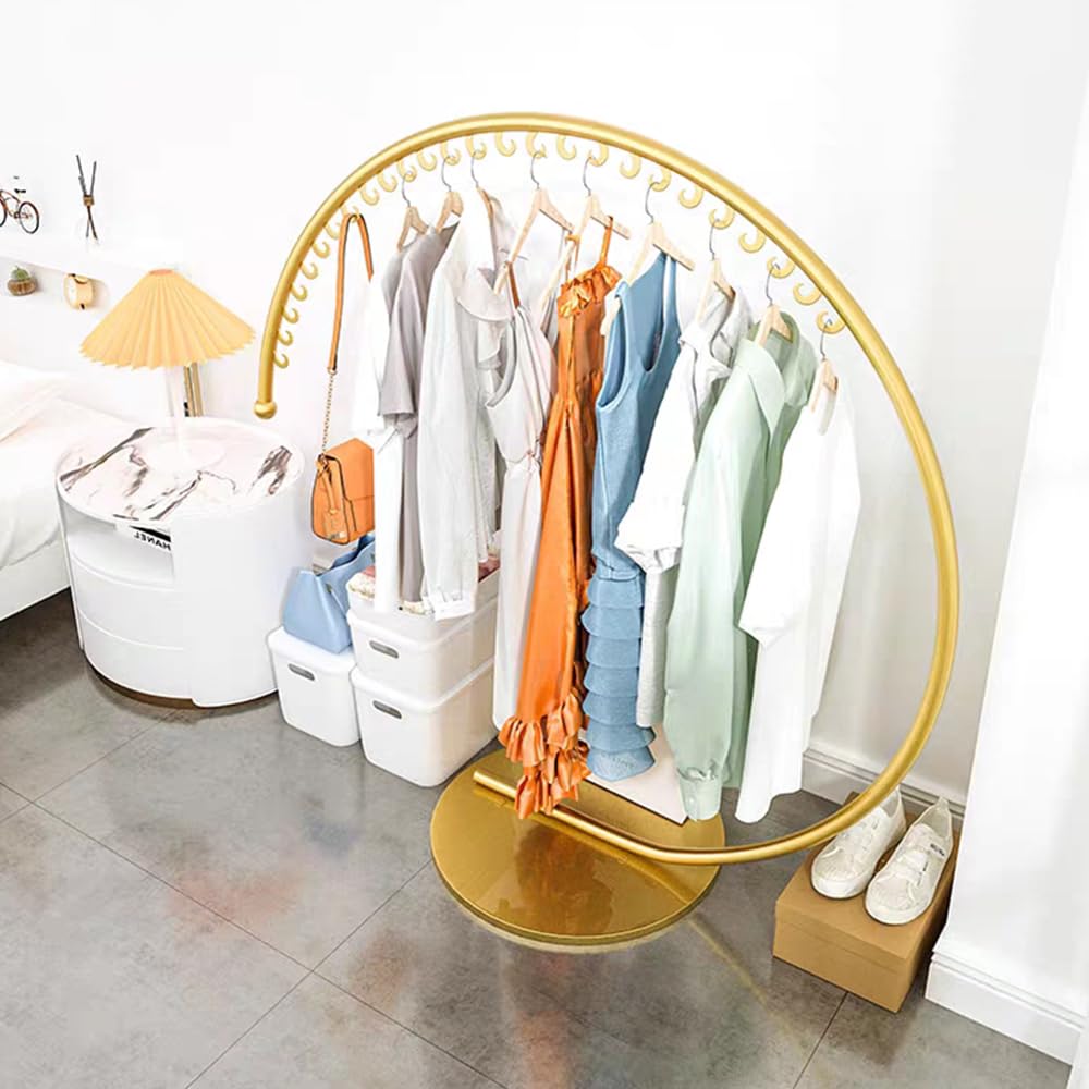 TIEOU Portant à Vêtements Autoportant Doré – 4 étagères, 150 Cm De Long – Robuste Pour Boutique Ou Maison