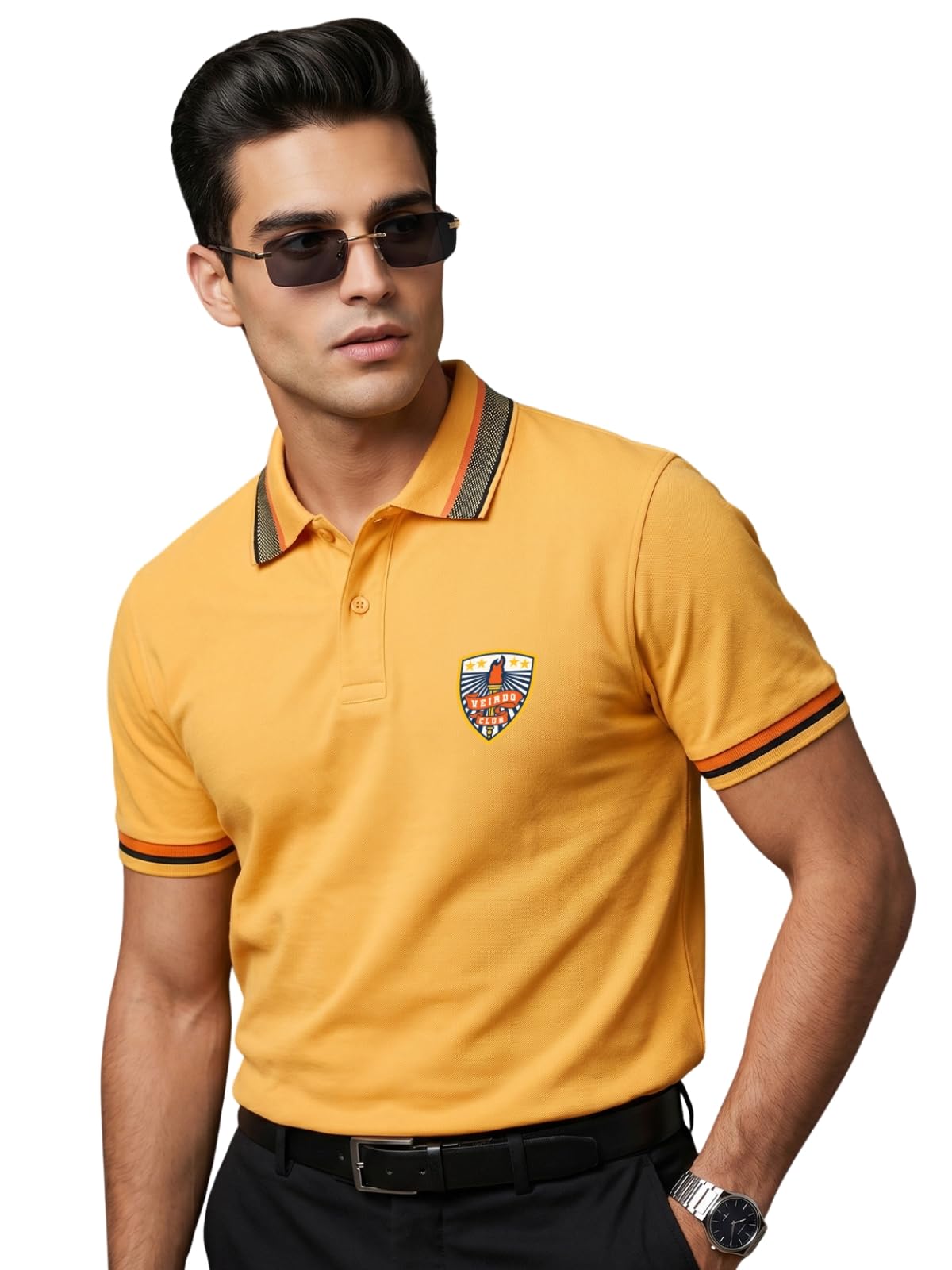 veirdo Men's Polo T-Shirt | Regular Fit | Stylish Patchwork T-Shirt for Men | Everyday Wear S to XXL-picture-18