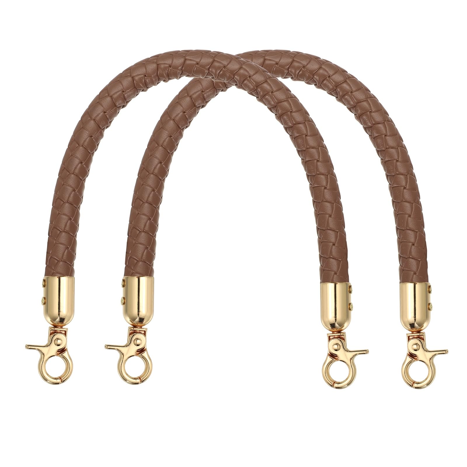 sourcing map 2Pcs PU Leather Handbag Handles, 35cm/14 Short Braided Purse Strap Replacement with Buckle, Leather Shoulder Bag Straps Purse Handles for Underarm Crochet Bags DIY Making, Coffee