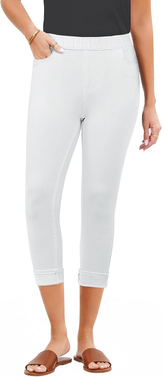 Utyful Capri Jeans for Women High Waisted Pull On Elastic Waist Stretchy Denim Pants Skinny Cropped Jeggings Jean Capris