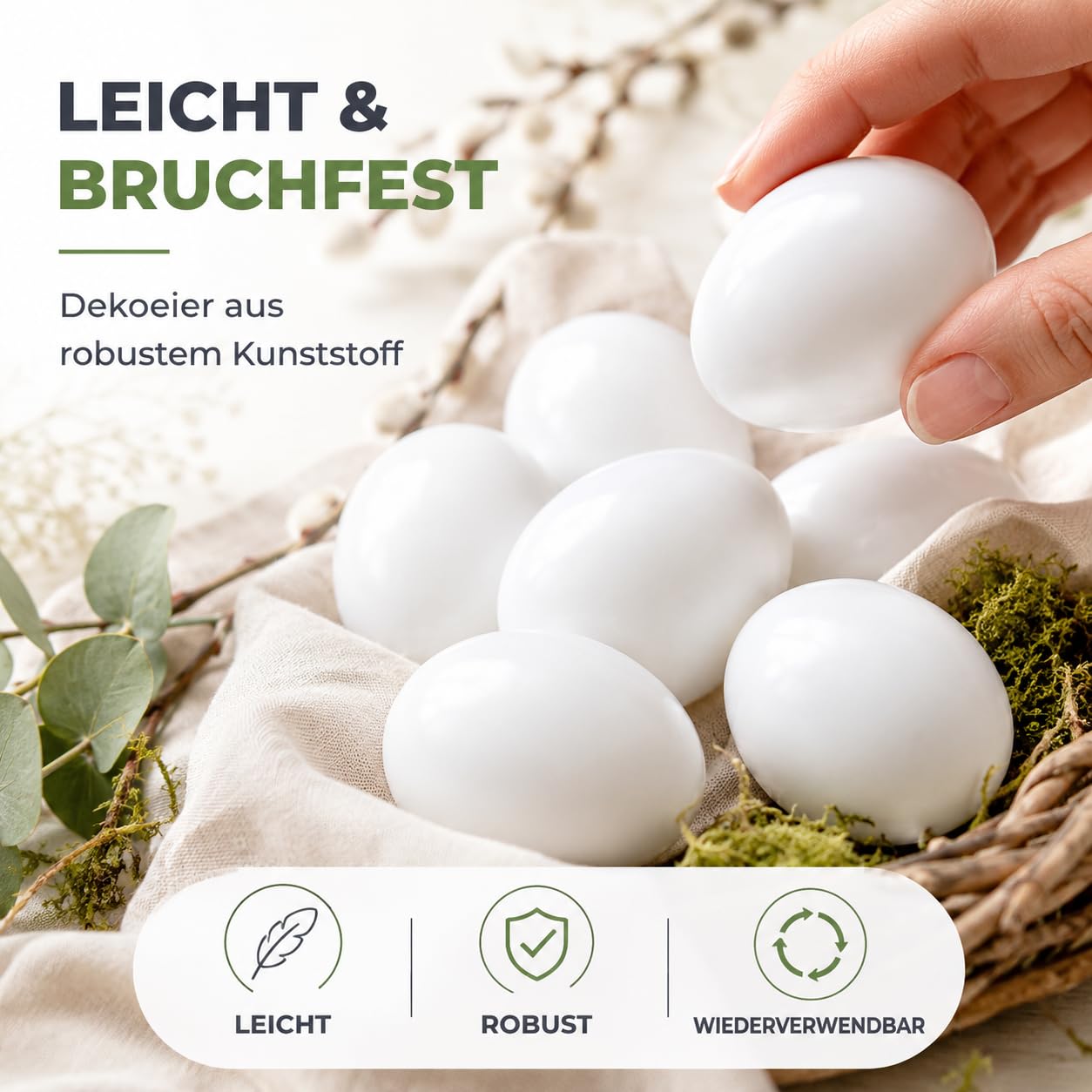 TK Gruppe Timo Klingler 250x Ostereier 6 cm Dekoeier Plastikeier Eier für Ostern Zum Basteln Bemalen Aufhängen aus Plastik, Kunststoff Weiß Kunststoffeier für Deko Dekoration Weiß (250)