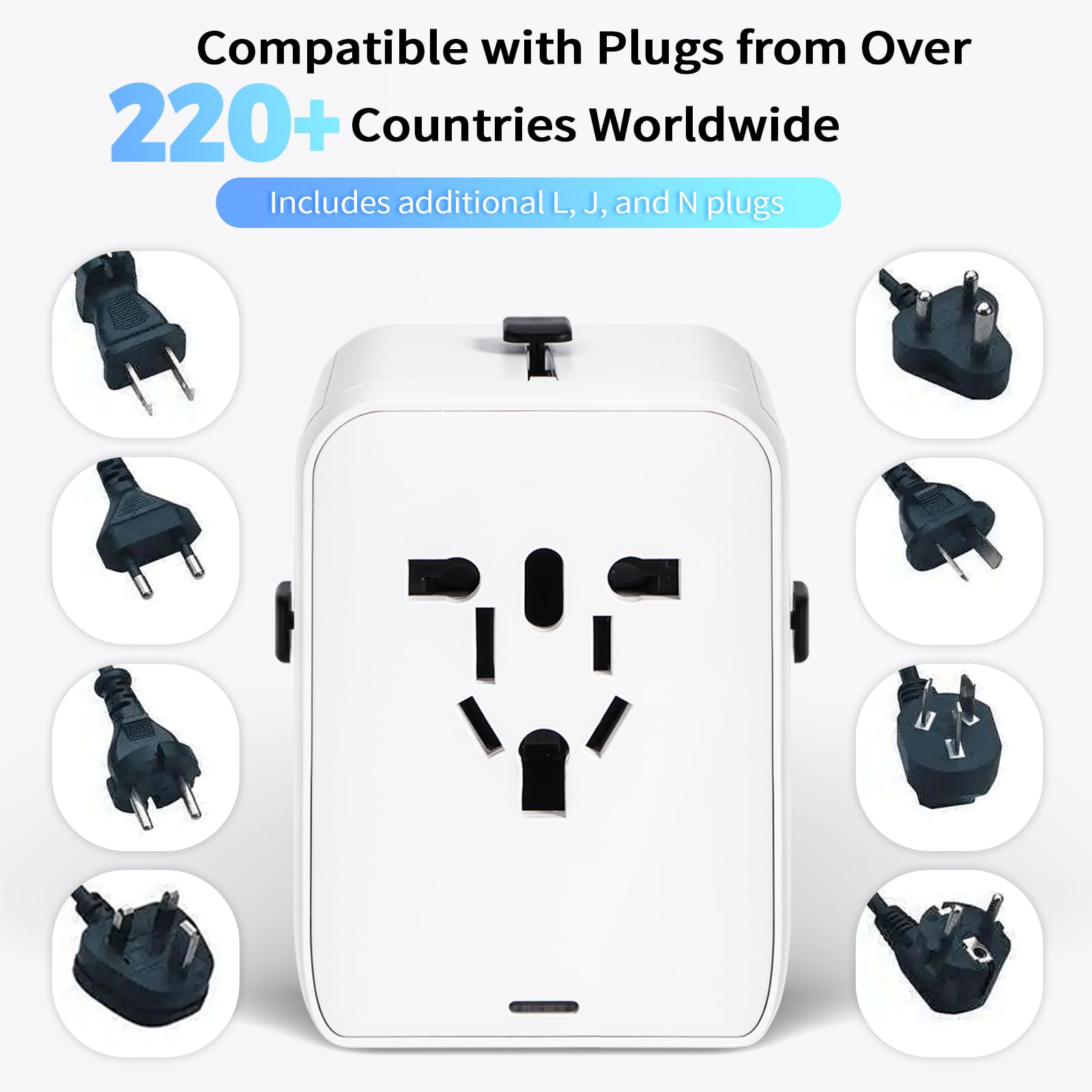 Adattatore Universale da Viaggio con 3 USB-C PD 35W, 2 USB-A e 1 AC per USA UK Giappone Australia 224+ Paesi