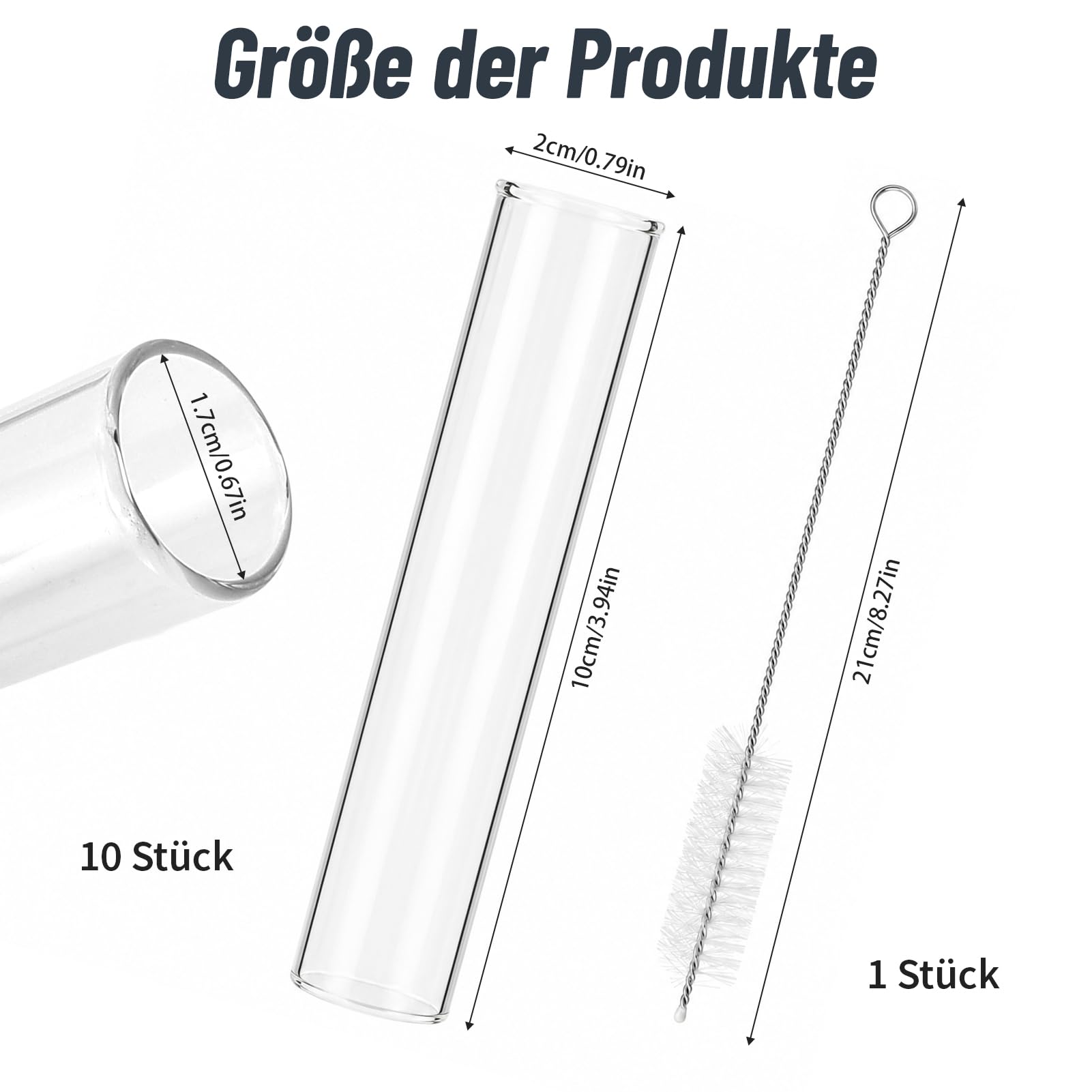 10 provette in vetro borosilicato con fondo piatto, 20 x 100 mm, con spazzola per la pulizia, maggiore stabilità della temperatura, inerzia chimica e precisione di osservazione