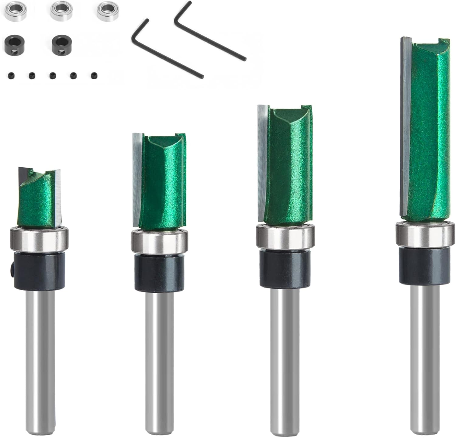 ZokMok Plus 1/4 Shank Pattern Flush Trim Router Bits, Prevent Tear-Out, Perfectly Suitable for Light Work (Green with Accessories) : Everything Else
