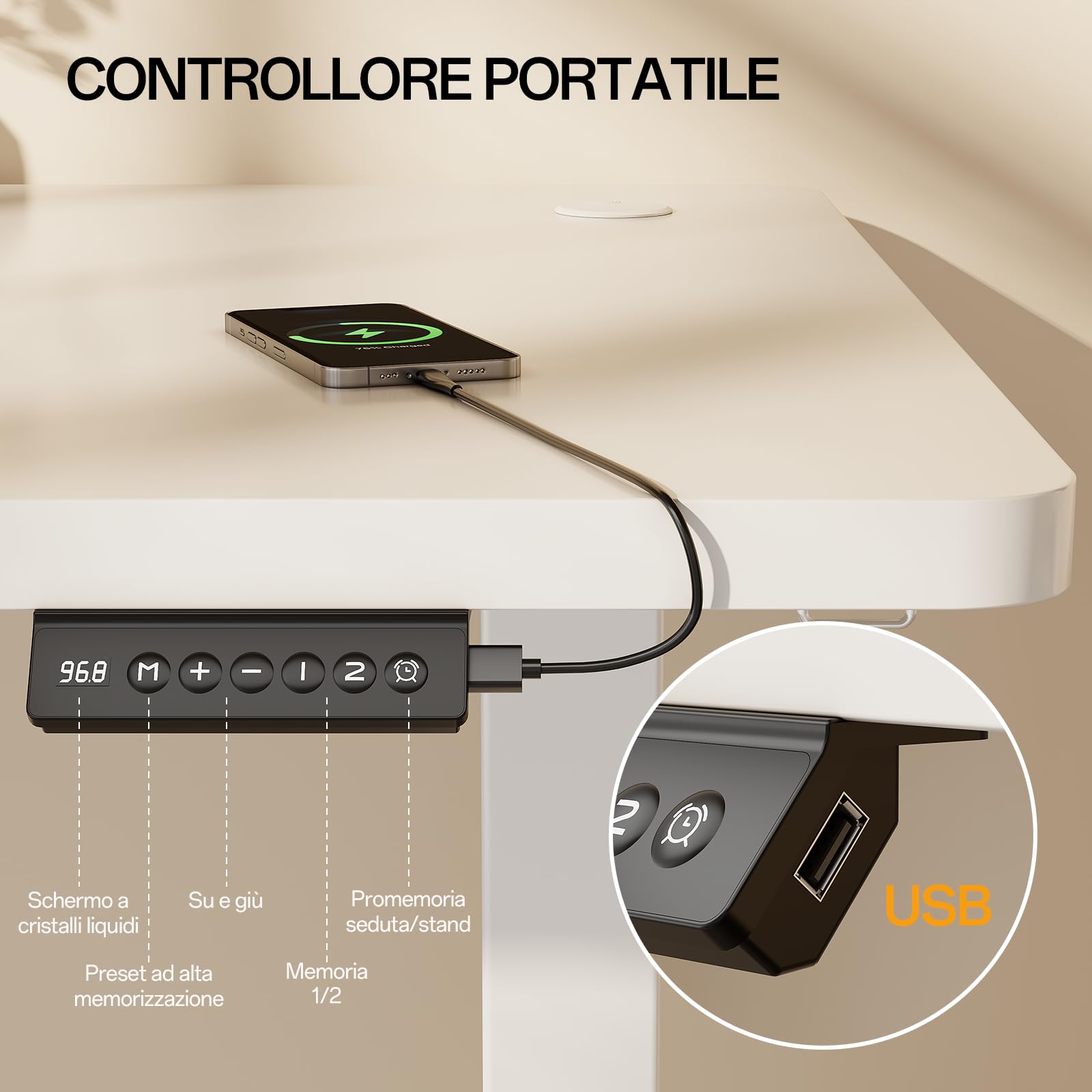 Homall Scrivania Regolabile In Altezza Scrivania Elettrica Con Gestione dei cavi e porta di ricarica USB Altezza Regolabile 73-118 cm, 2 Altezze Di Memoria Scrivania Per Ufficio (Bianco, 120x60cm)