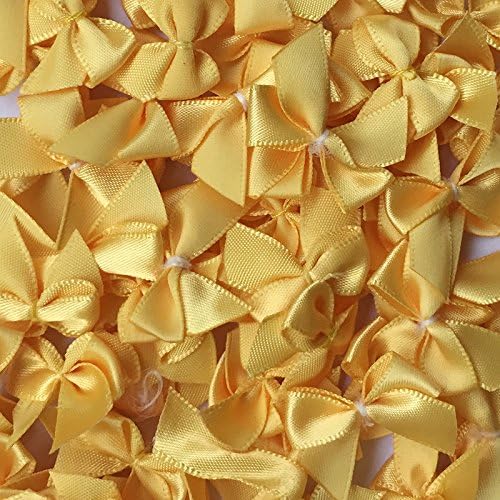 Chenkou Craft 60pcs Mini Satin Ribbon Bows Flowers 1" x3/4" Appliques DIY Craft Yellow Color