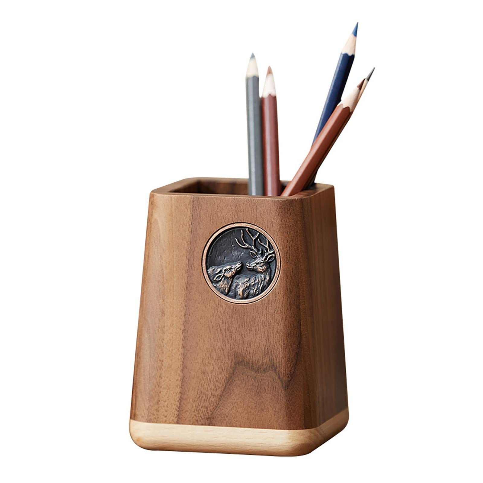 DUMRALBQE Wooden Pencil Pot Solid Wooden Pen Holder Office Desktop Stationery Supplies Organizer for Home Office