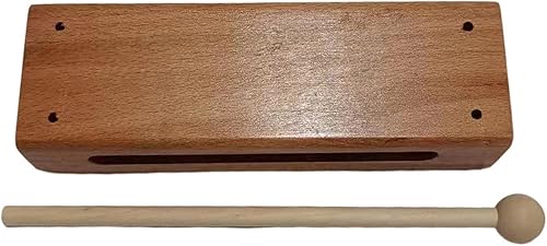 Instrumento musical de bloque de madera con mazo, bloques de ritmo de percusión de madera maciza, acabado natural, 7 pulgadas (1 unidad)