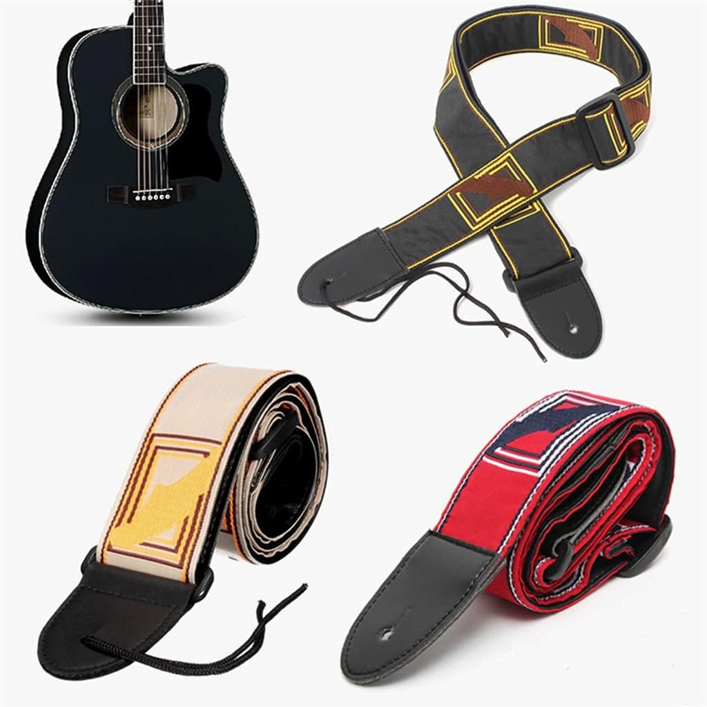 Classic Embroidery Acoustic Electric Guitar Strap Ajustable Nylon PU Leather Ends