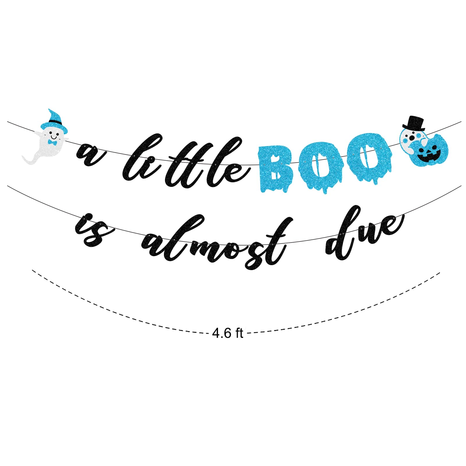 Little Boo Baby Shower Backdrop - 'A Little Boo Is Almost Due' Blue Ghost Theme Banner 70.8x43.3 Inch Halloween Baby Shower Backdrop