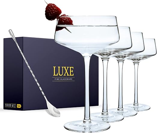 Luxe Martini Glasses Set of 4 | 8oz Coupe Glass Set