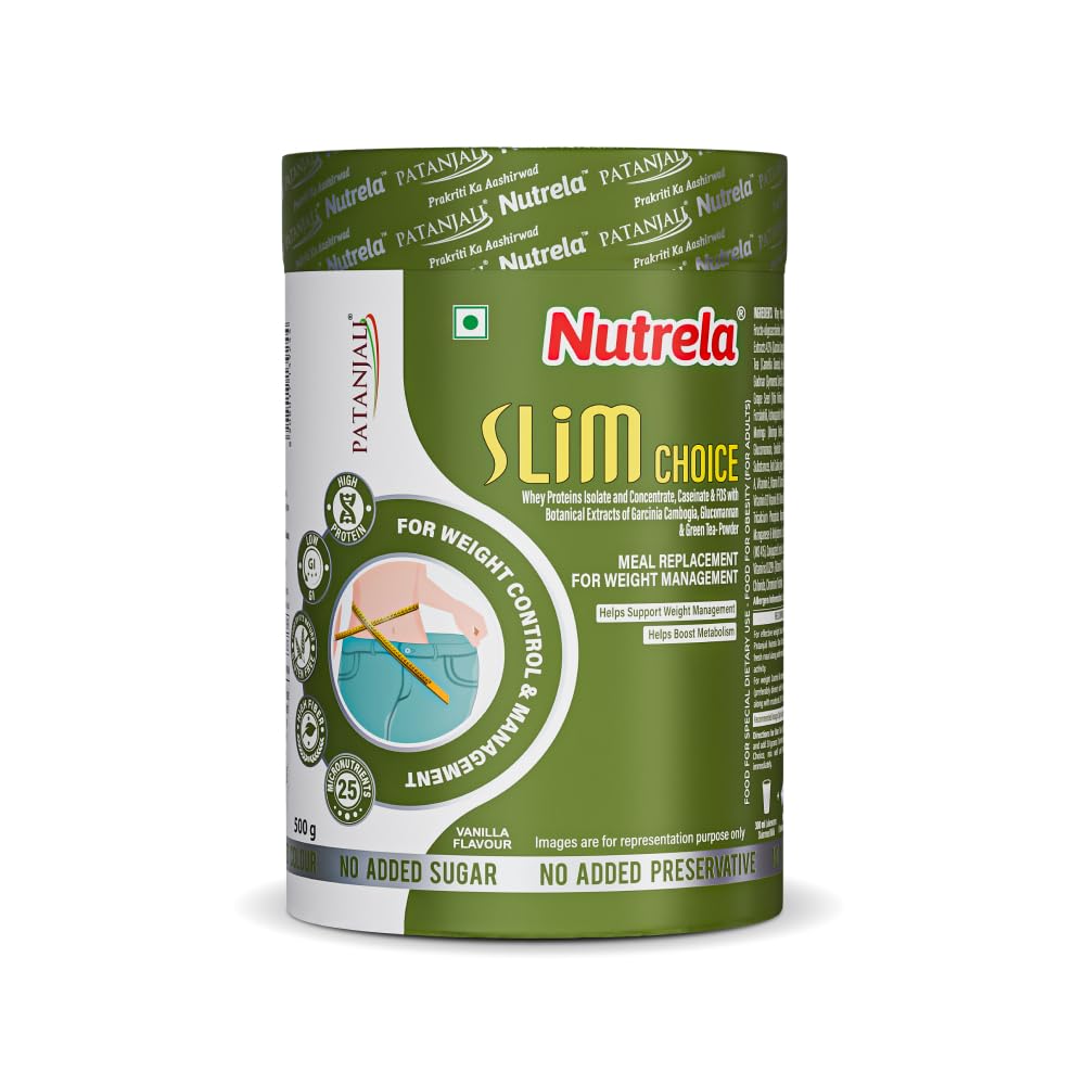 Nutrela Slim Choice Meal Replacement Protein Shake for Weight Loss- 500gm Vanilla Flavor | Weight Management supplement Powder | Goodness of Garcinia Cambogia, Rose Hips & Green Coffee Extract