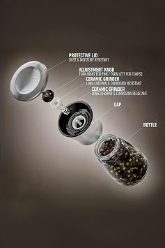 Mithra Life 2li Set Metal Krom Kapaklı Cam Tuz Karabiber Değirmeni Gümüş MIT1244