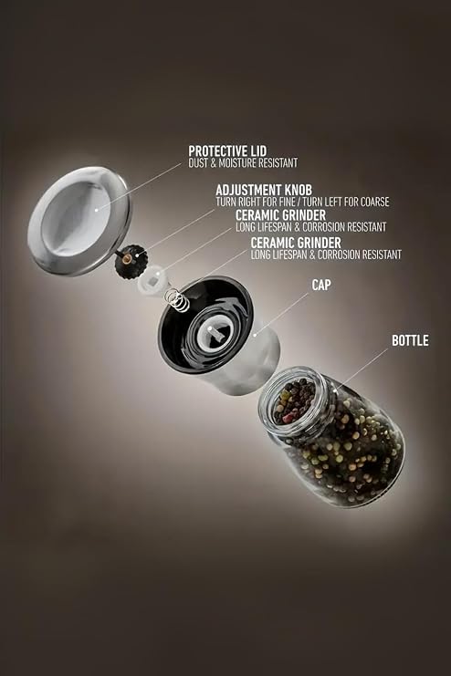 Mithra Life 2li Set Metal Krom Kapaklı Cam Tuz Karabiber Değirmeni Gümüş MIT1244