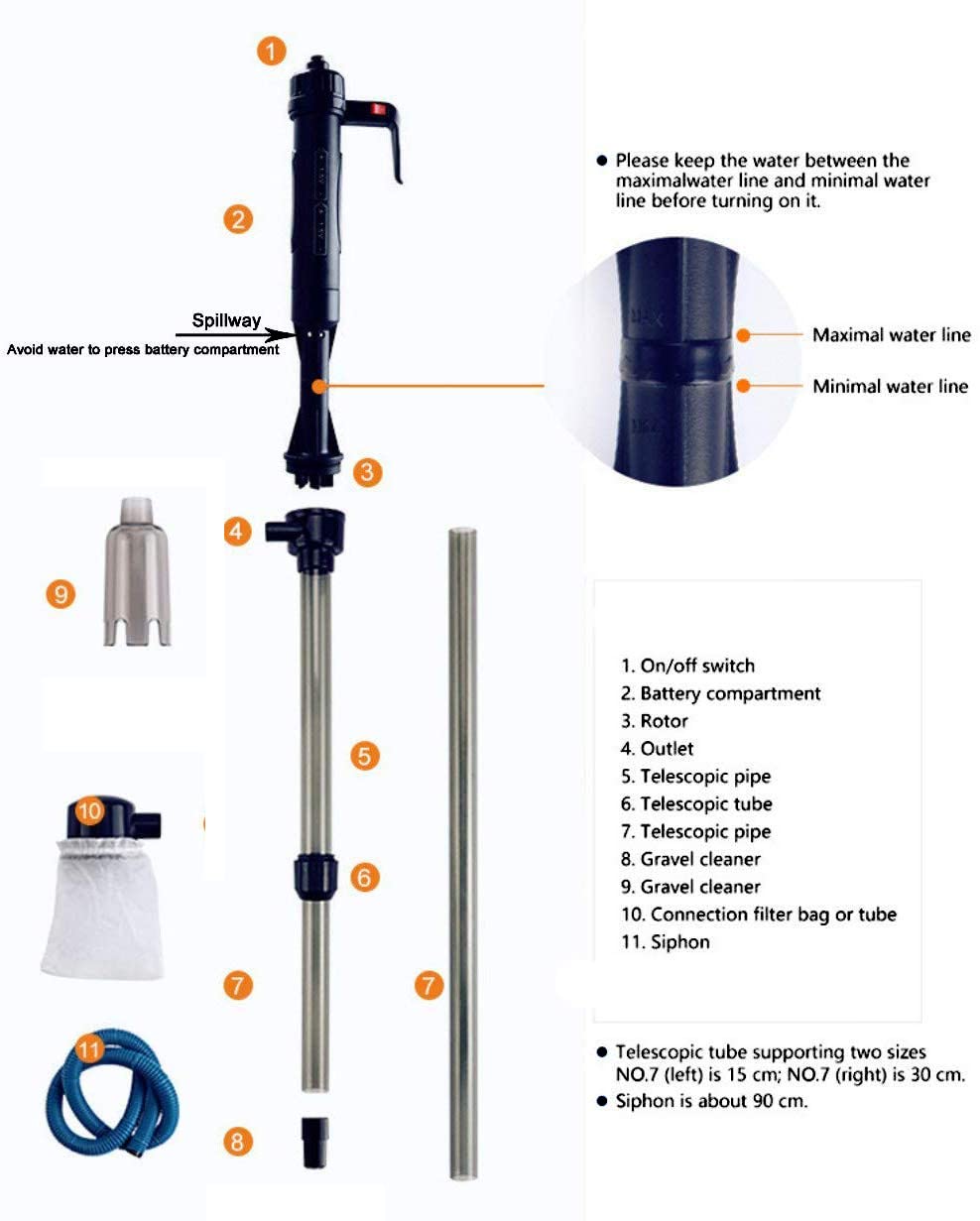 WANGCL Kit de nettoyage de gravier d'aquarium à batterie électrique automatique Filtre à vide Système de lavage de sable frais à siphon avec laveur de sable frais adapté avec adaptateur