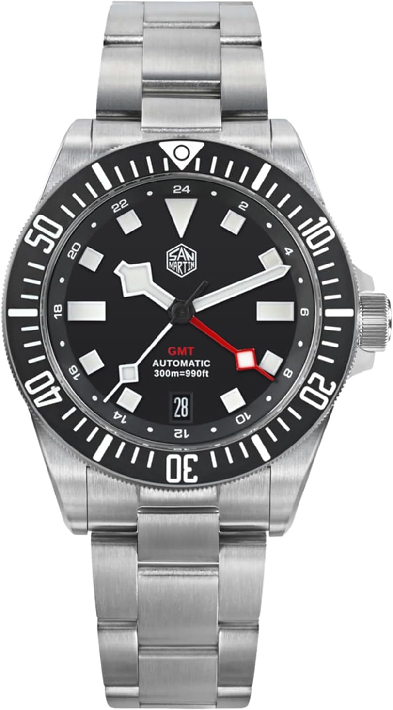 watchdivesSan Martin Dive Watch, NH34 Automatic Watches SN0121B Dual Time Zone Wristwatch 39mm Sapphire Crystal 300M Waterproof Mens Watches