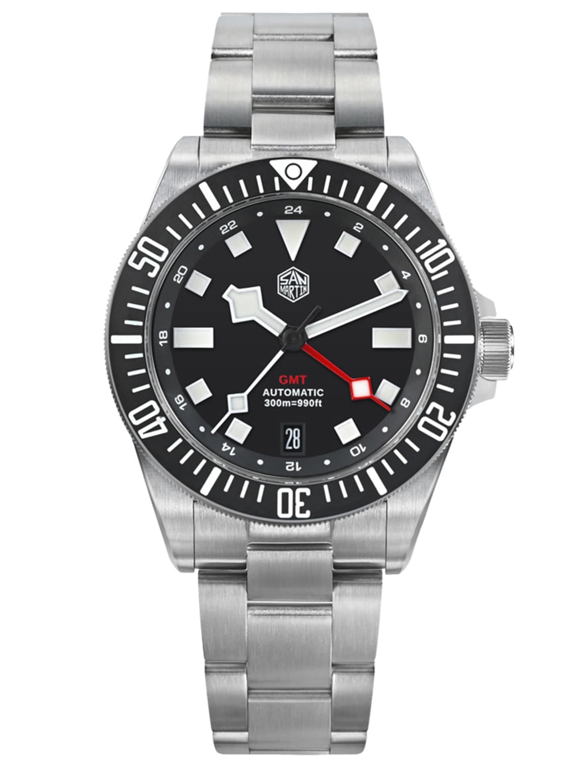 watchdivesSan Martin Dive Watch, NH34 Automatic Watches SN0121B Dual Time Zone Wristwatch 39mm Sapphire Crystal 300M Waterproof Mens Watches