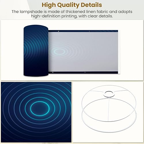 Miniatura 4 de Drum Lamp Shades Abstract blue glowing geometric lines dark blue Modern shiny blue Lampshade for Floor Lamps Table Lamp Pendant Light Linen