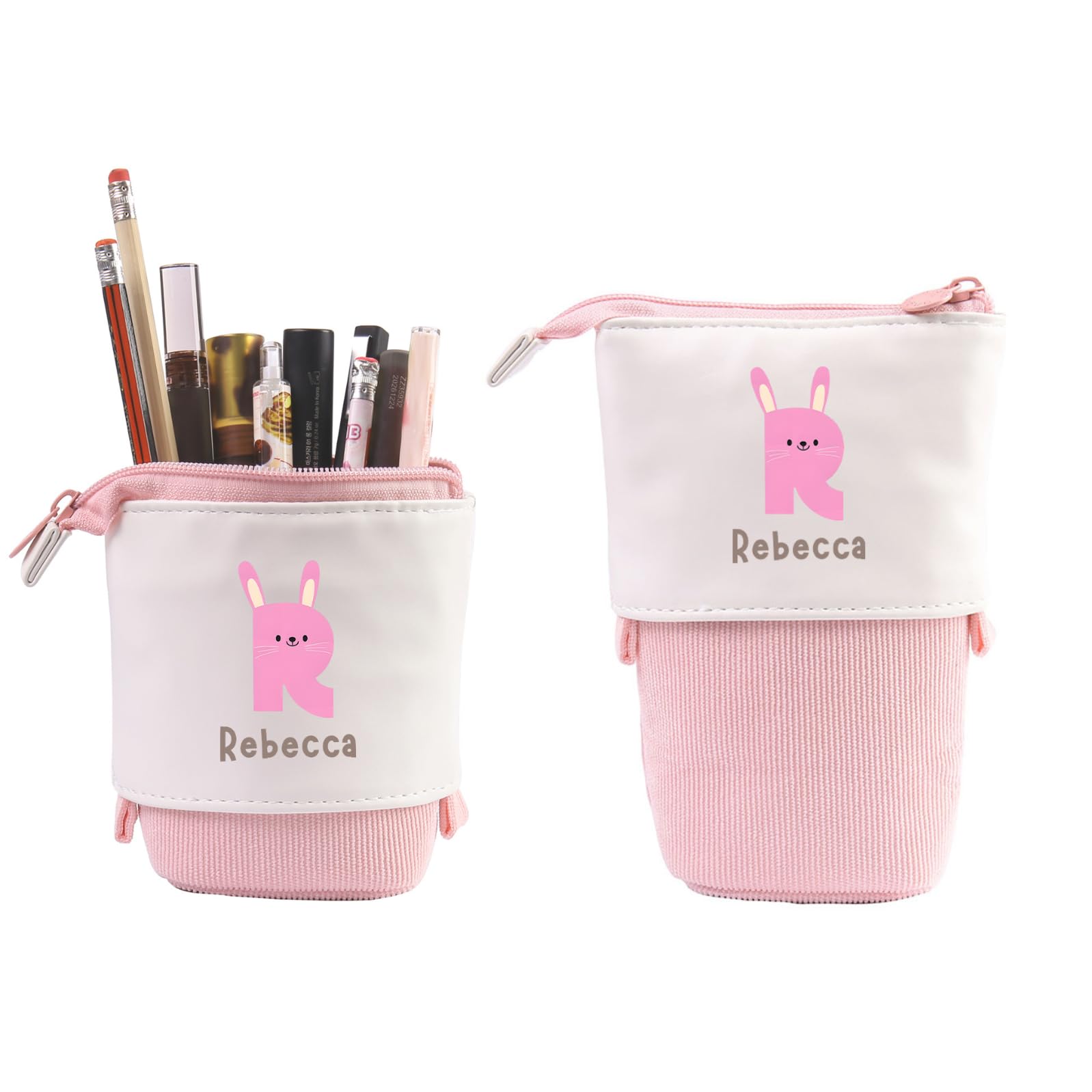 Grovjewfit Estuche De Lápices Personalizado Legami Estuche Telescópico Regalos para Niñas Portalápices Niños Niño Estuches De Lápices De Pie con Nombre con Cremallera Animal (Rosa)