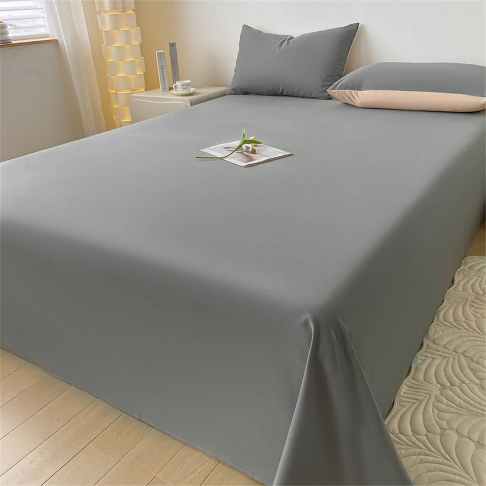 Set 3 Piezas Sabana Encimera Algodón, Color Sólido, 245 x 245 CM + 2 Fundas de Almohada, Sabanas Verano Encimera Gris Oscuro