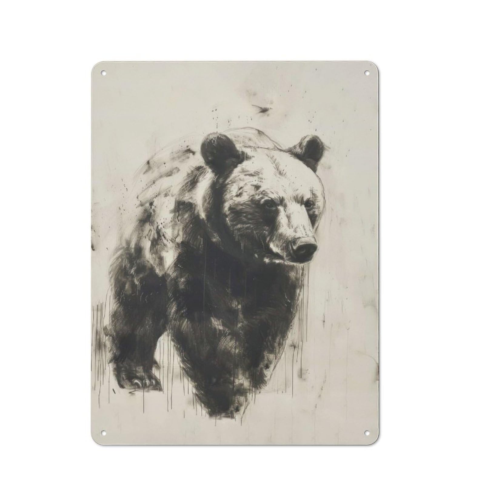 Junmoney Bear In Charcoal Art Metal Wall Sign 40X30cm, Retro Decor For Hallway Wall, For Wall Display Collectors
