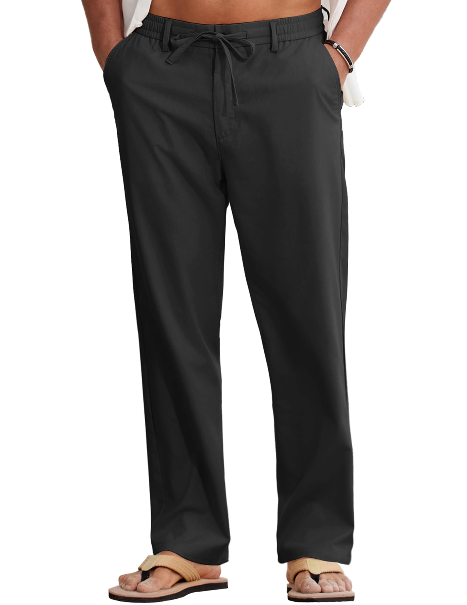 COOFANDY Mens Cotton Linen Pants Casual Drawstring Summer Beach Pants Lightweight Linen Dress Trousers