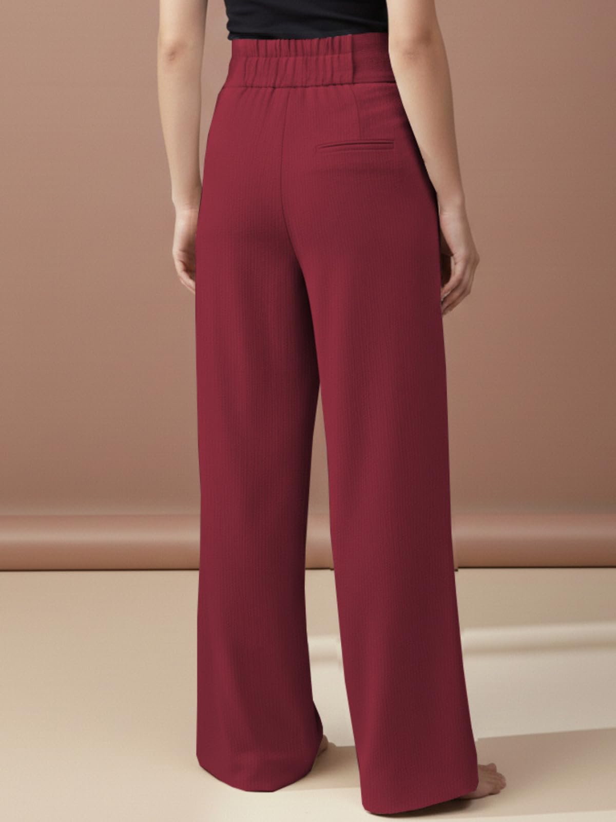 GRECIILOOKS Pantalones de cintura alta para mujer | Pantalones de pierna ancha | Ropa de oficina Pantalones plisados coreanos para mujer | Pantalones formales elegantes