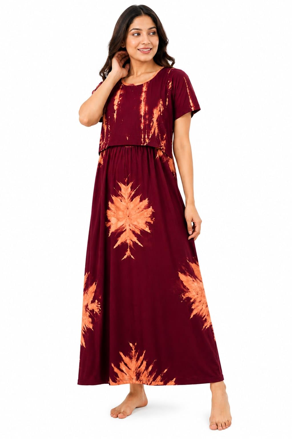 Women's XXL Cotton Maternity & Feeding Nighty | Zipless Nursing Night Gown | Soft Printed Feeding Nightdress | Pregnancy & Postpartum Sleepwear Dark Green-image-8