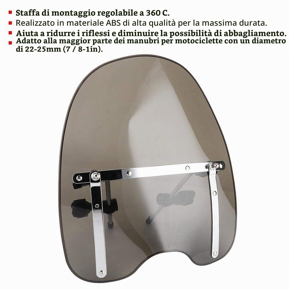 Parabrezza universale per moto, attacco manubrio regolabile a 360 ° 22-25mm adatto (fumoso)